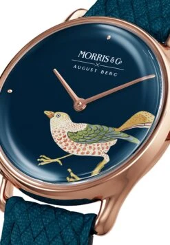 UHR MORRIS & CO ROSE GOLD BIRD INDIGO PERLON 30MM - Horloge